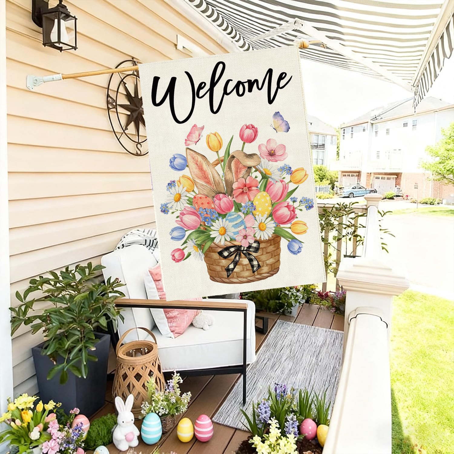 Large 28x40 inch size stands out on porches.