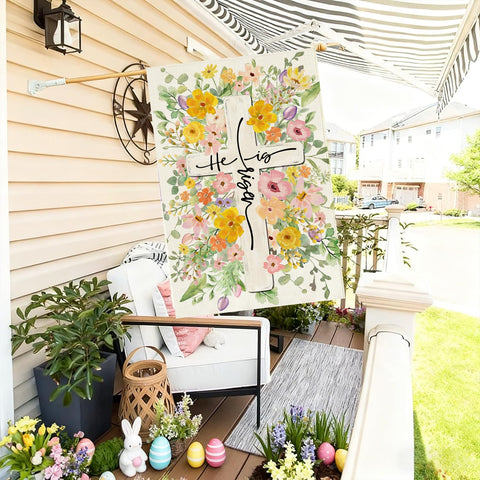 Baccessor easter flag on porch display for welcoming decor.