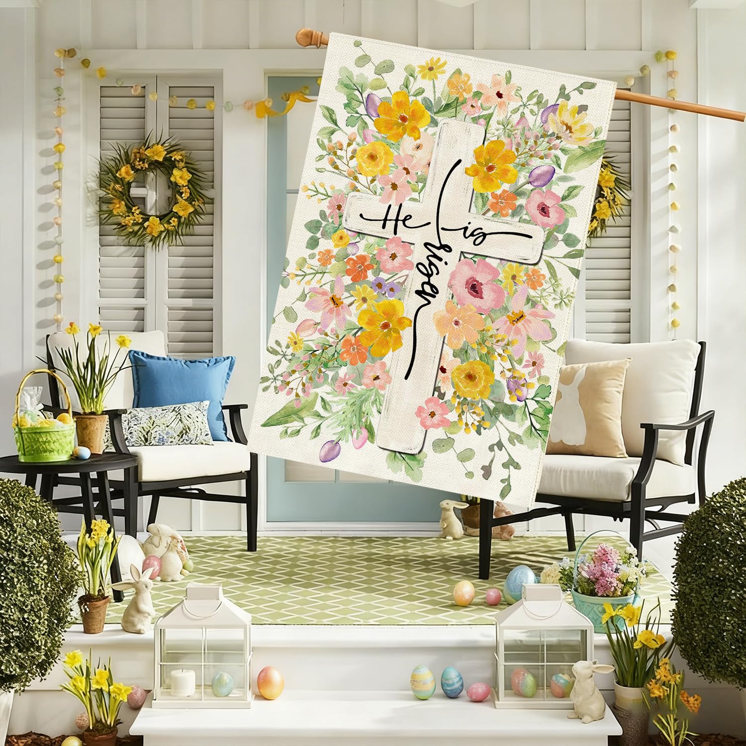 Baccessor easter flag shown in wide-angle outdoor setting.