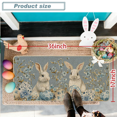 Baccessor blue floral bunny doormat adds farmhouse style to entrances.