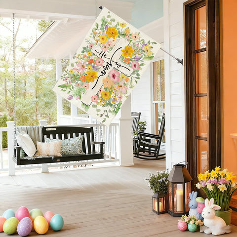 Baccessor Easter flag with lilies and crosses, ideal for porch or garden celebrations.