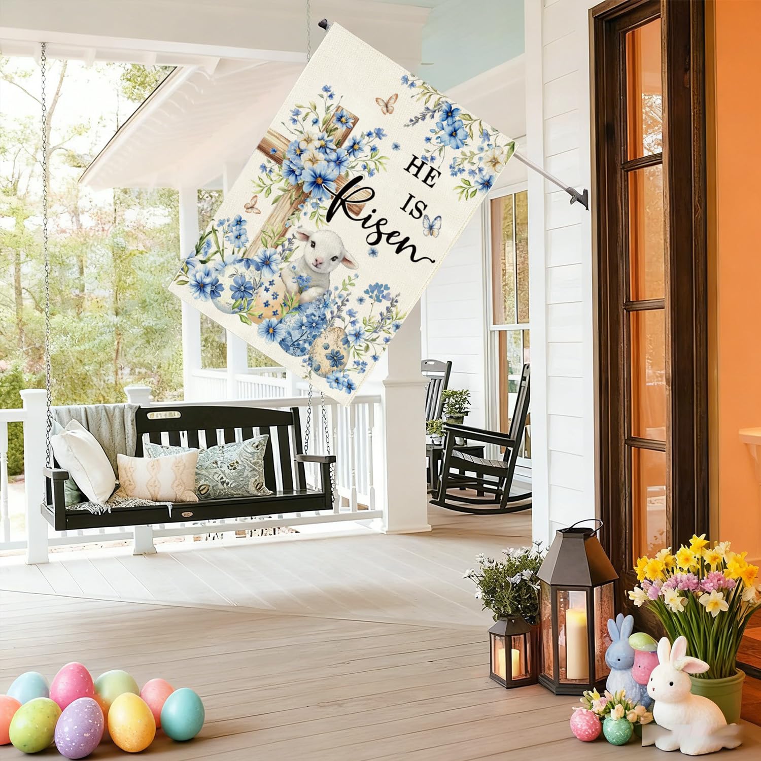 Baccessor Easter flowers flag yard decor with tulip cross motif