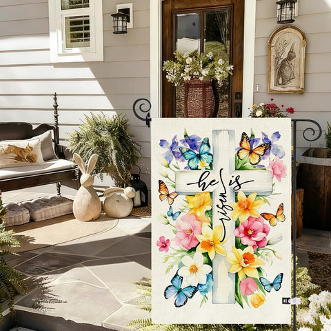 Baccessor Easter flowers tulips butterflies cross design for garden charm.