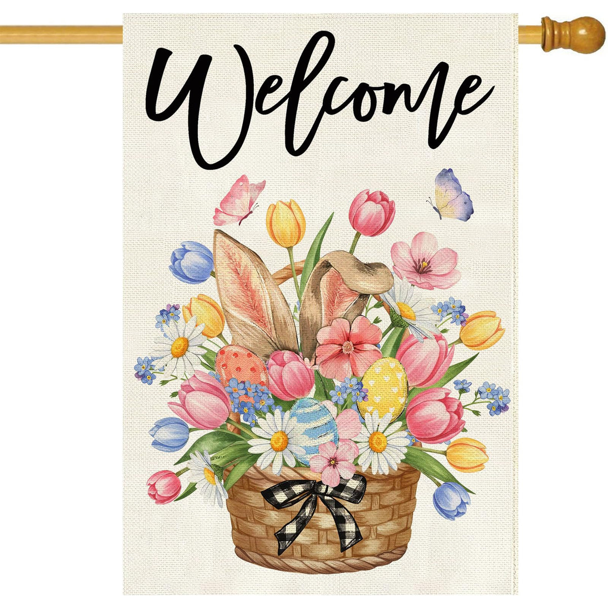 Baccessor Easter house flag 28x40 inch double-sided welcomes guests.