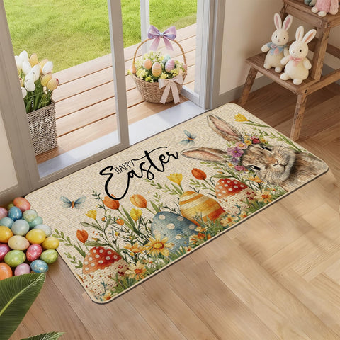Baccessor Easter seasonal doormat trims dirt and welcomes guests year-round.