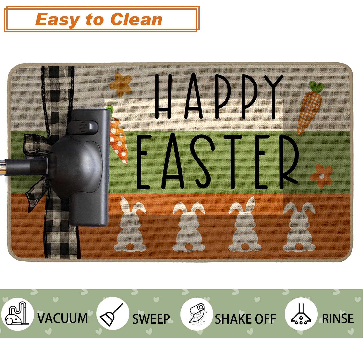 Baccessor Easter decor mat with low-profile design for easy clearance.