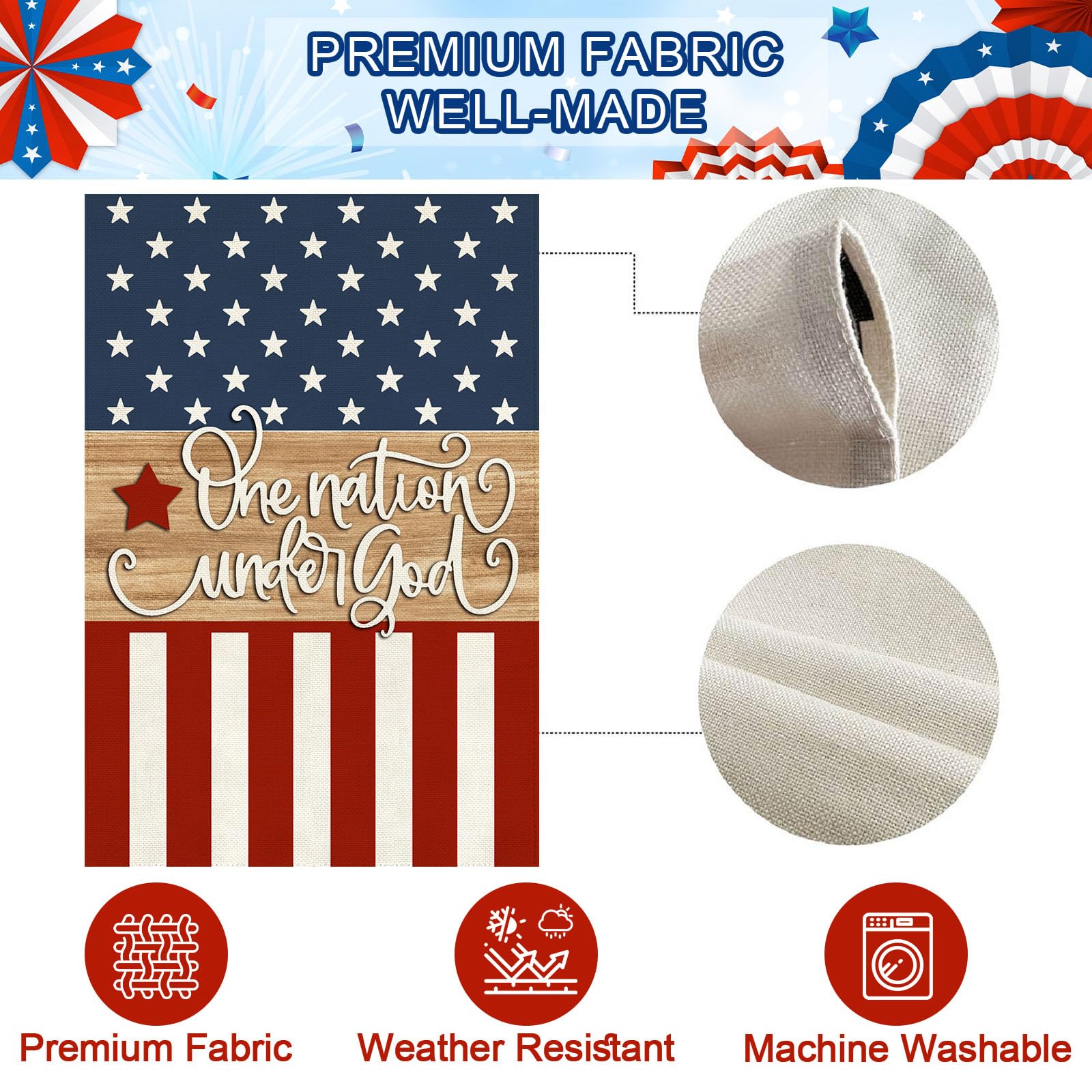 Baccessor Farmhouse outdoor flag adds rustic charm to porch and lawn.