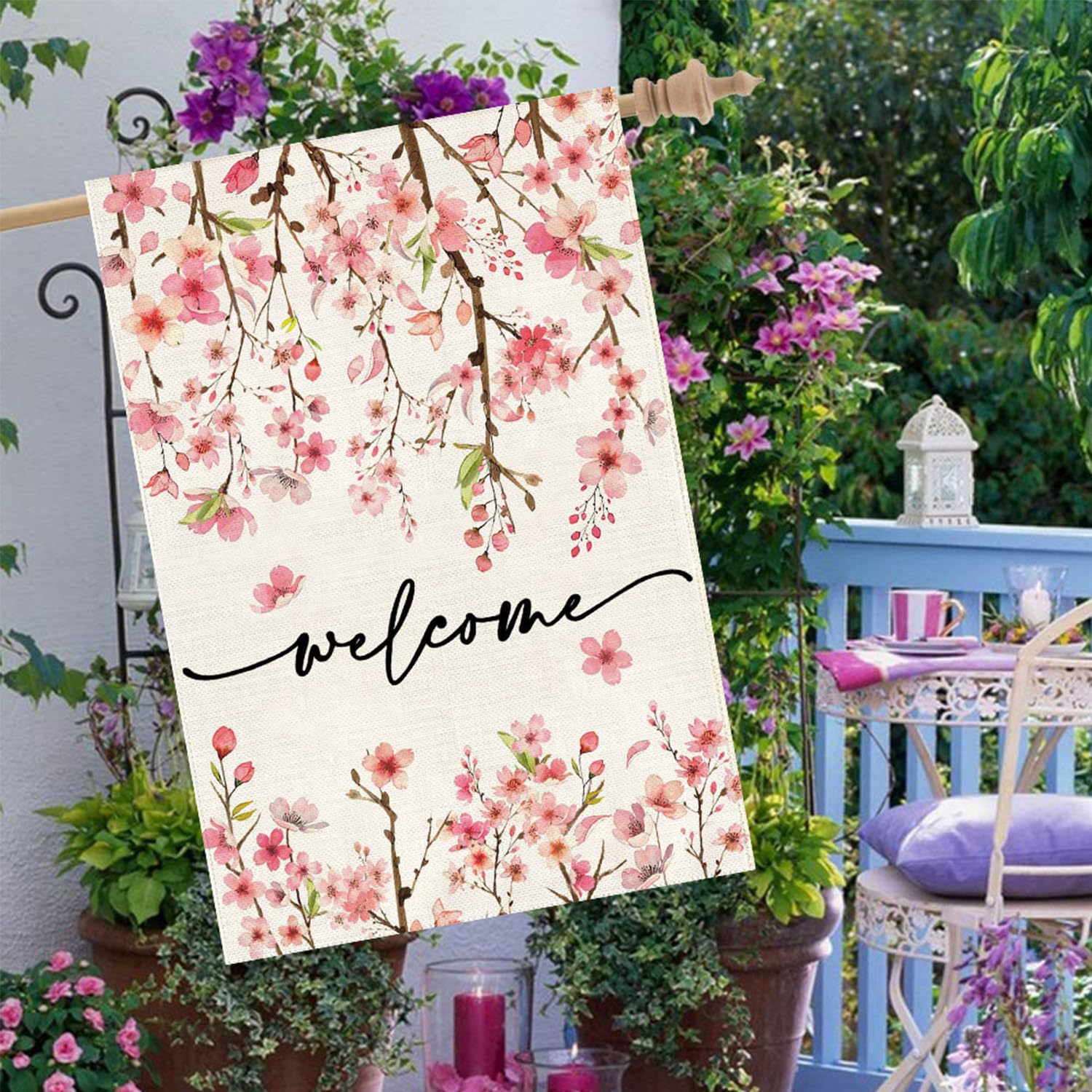 Baccessor farmhouse outdoor flag adds welcoming detail to patios and porches.