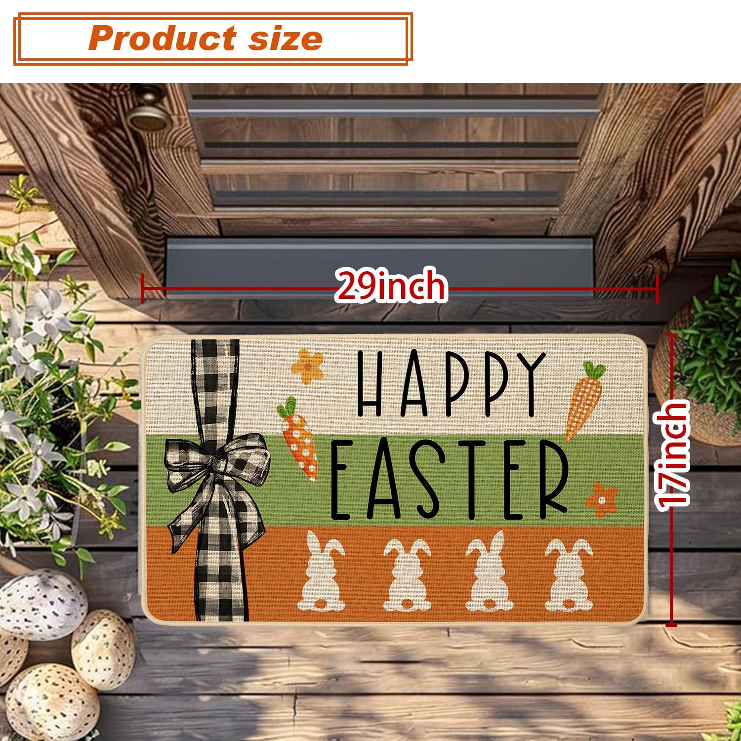Baccessor farmhouse-style carrot bunny mat adds warm seasonal flair.
