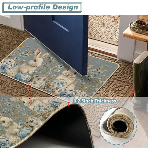 Baccessor farmhouse-style blue mat complements seasonal home decor.