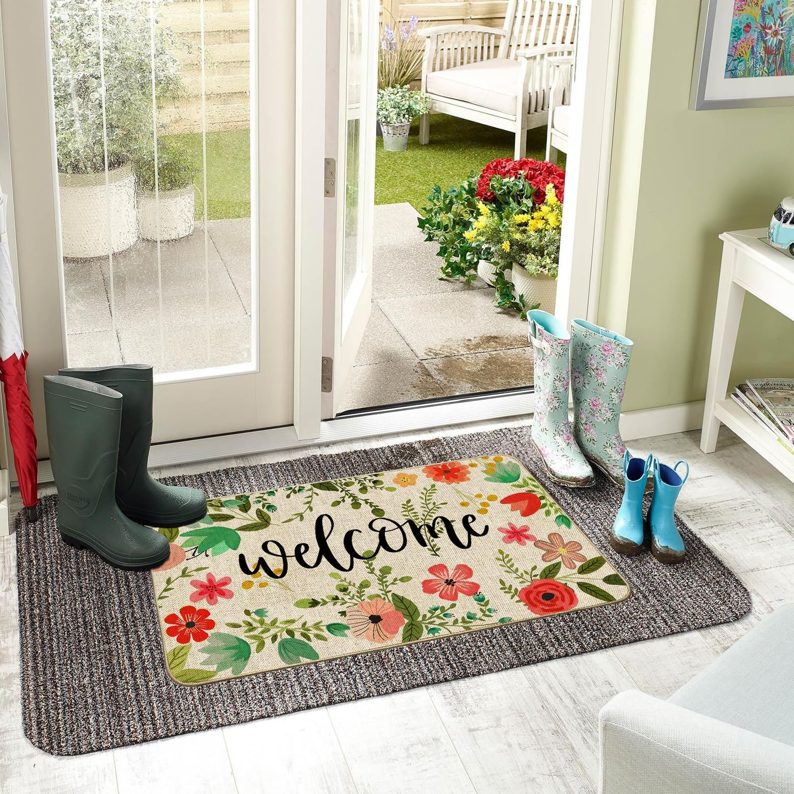 Baccessor floral-front-door doormat showcases boho leaves for outdoor entryways