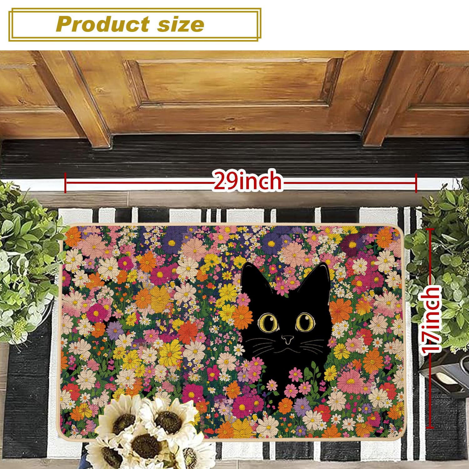 Baccessor floral cat pattern entryway mat enhances curb appeal and character.