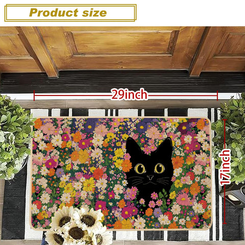 Baccessor floral cat pattern entryway mat enhances curb appeal and character.