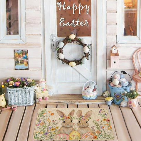 Baccessor floral Easter bunny door mat adds seasonal charm to entry