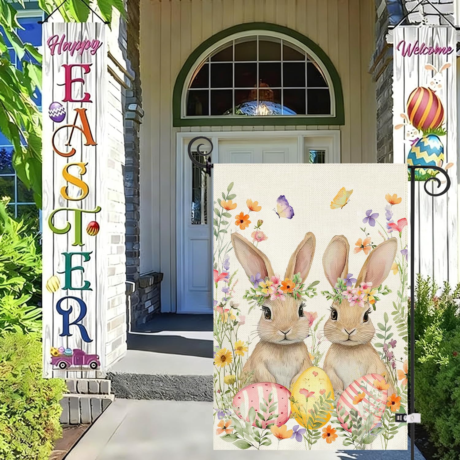 Baccessor seasonal Easter garden banners add festive curb appeal.