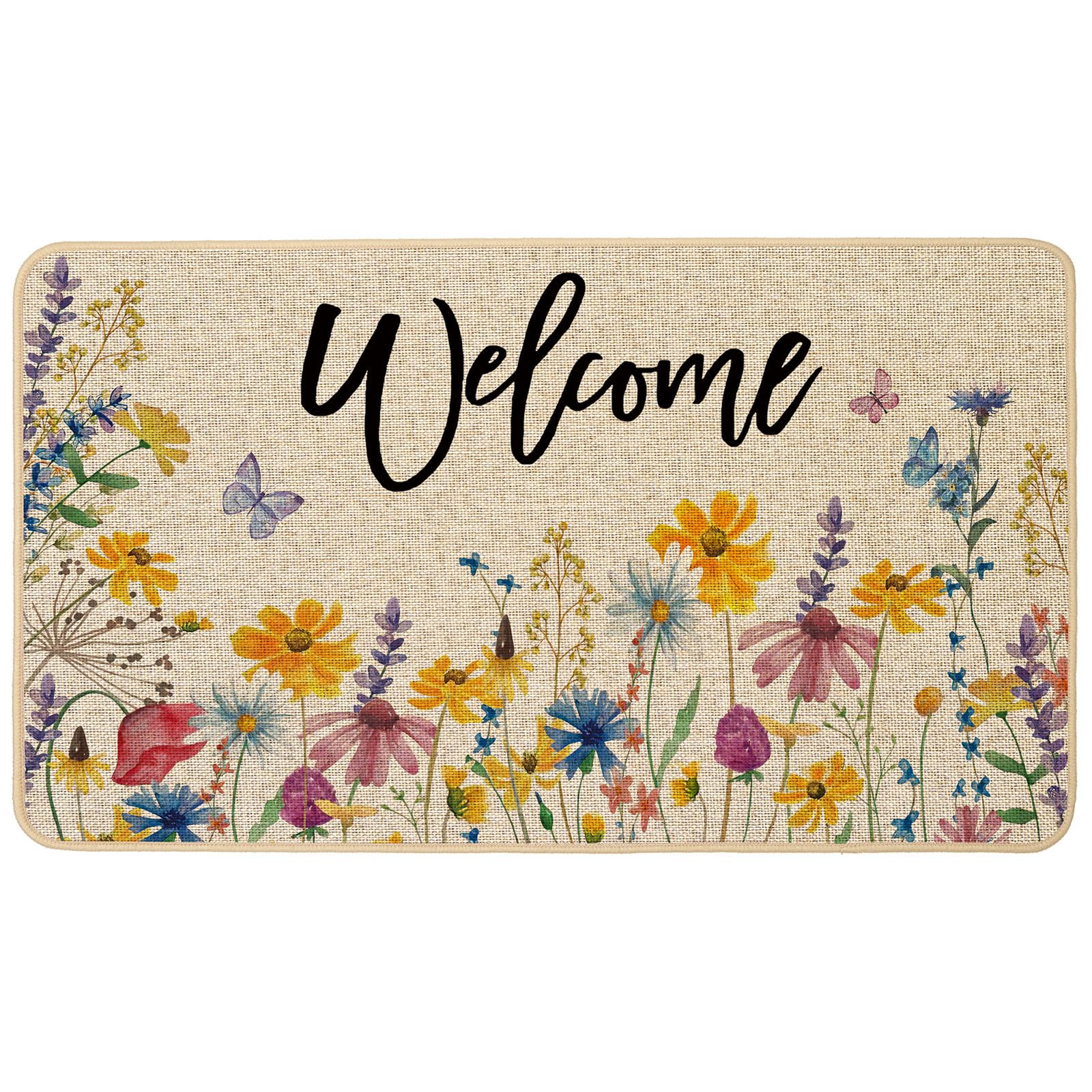 The Baccessor Floral Flowers Welcome Doormat at the front entrance with inviting bloom design.