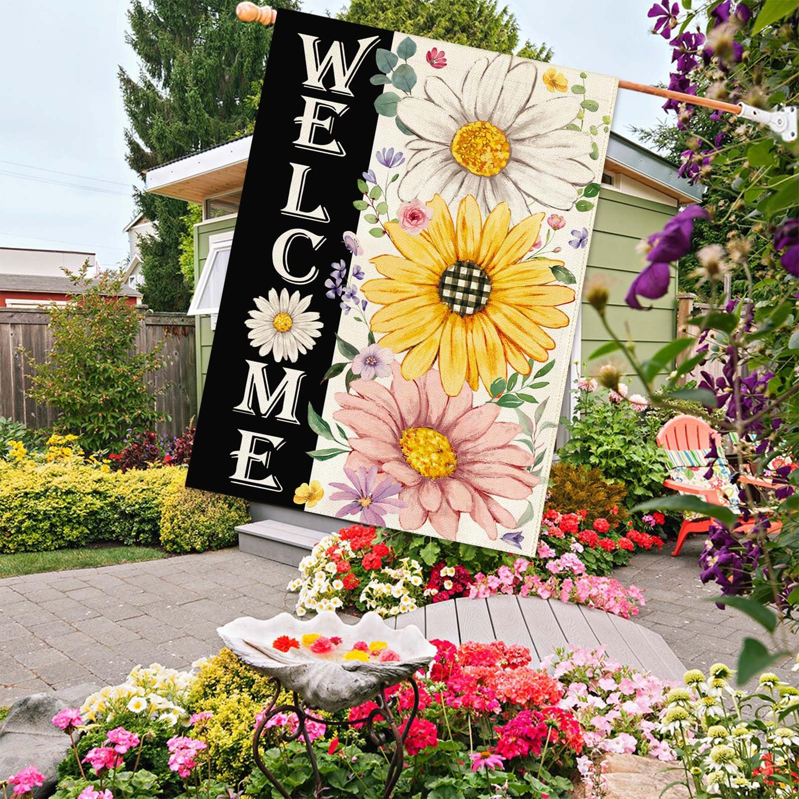 Baccessor floral garden flag brightens porches with cheerful daisies