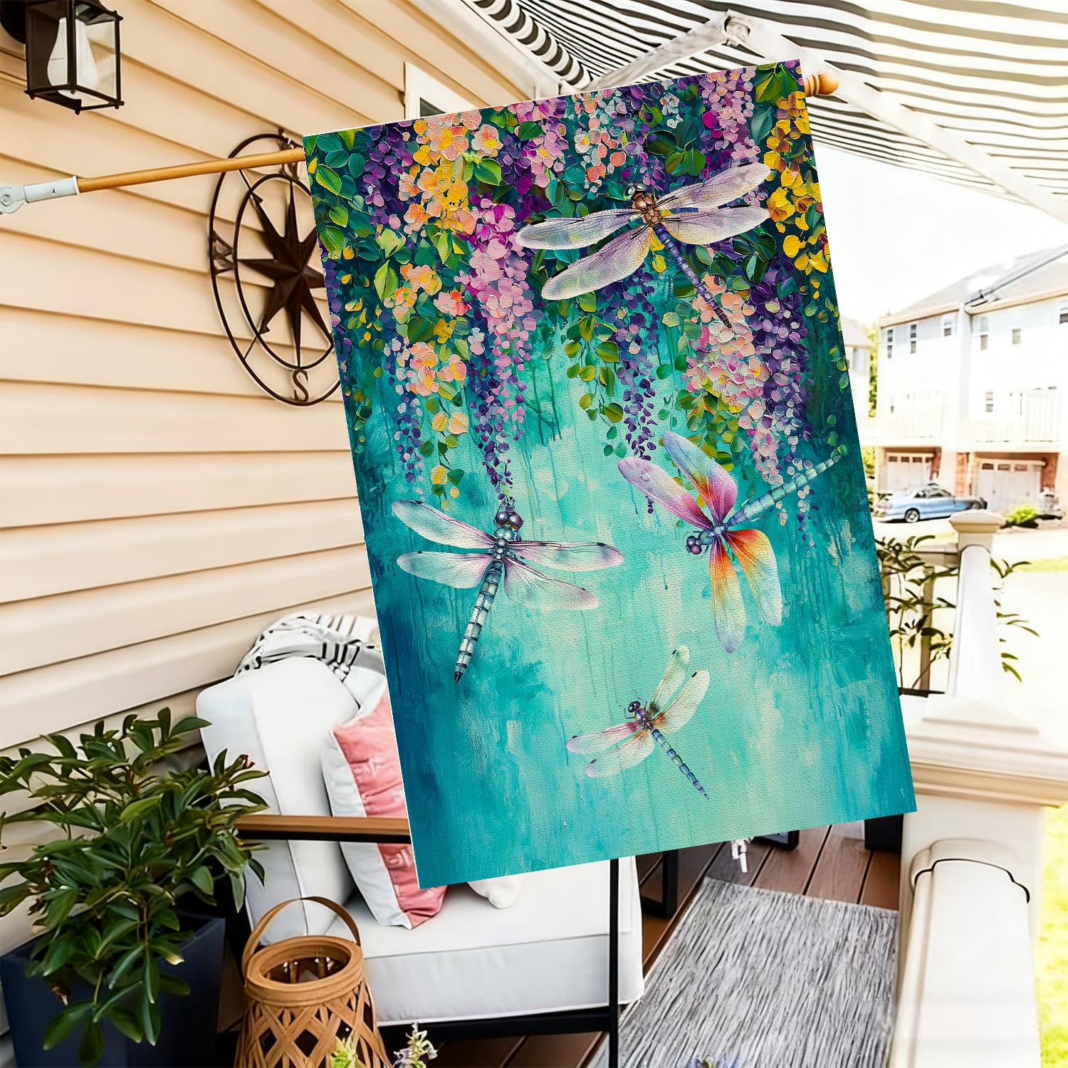 Baccessor Floral welcome flag with botanical motif adds seasonal charm to entrances.