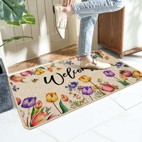Baccessor floral welcome mat enhances entryway with seasonal charm.