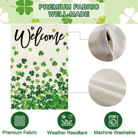 Baccessor garden flag adds cheerful St Patrick's Day ambiance to patios.