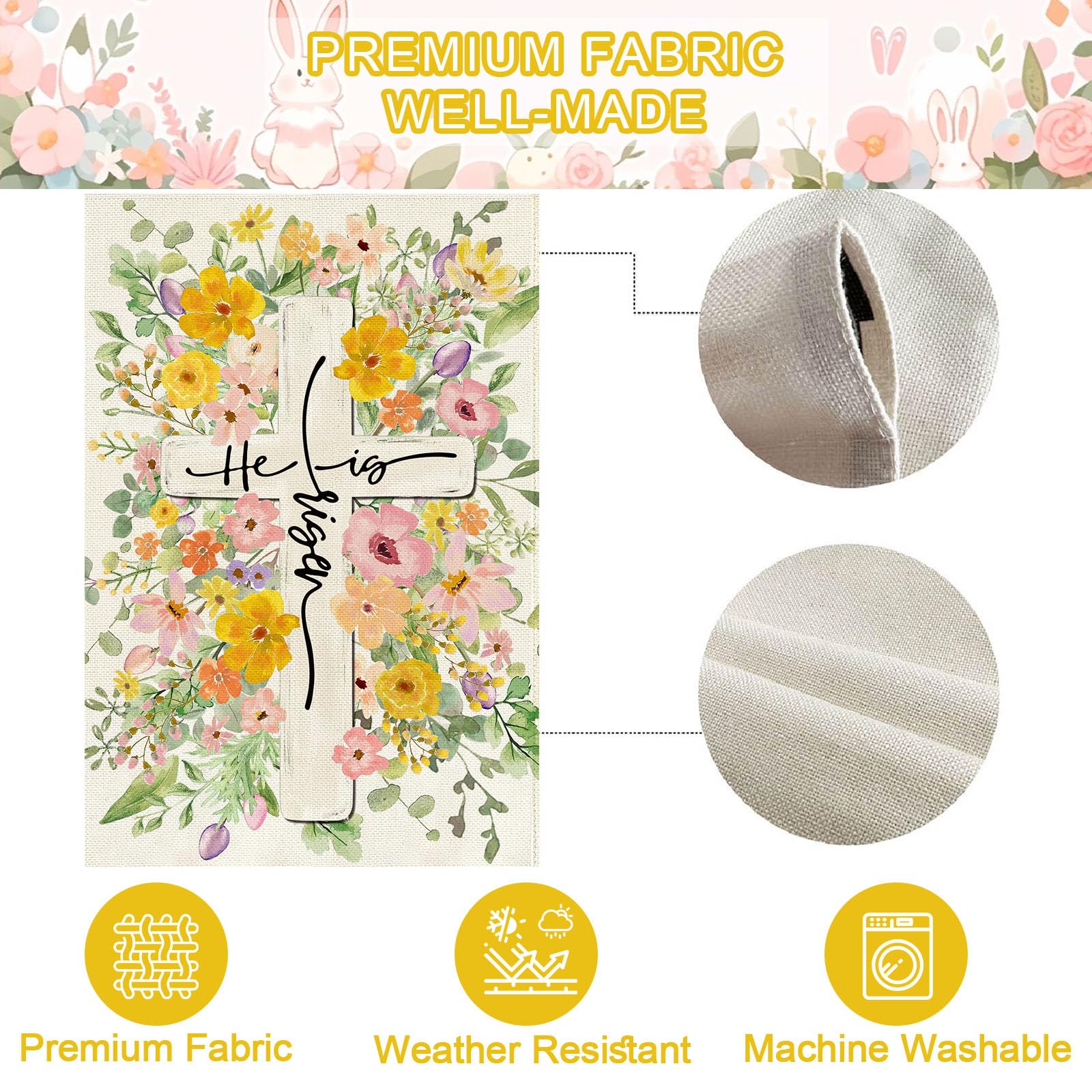 Baccessor garden flag used as Easter decor on a patio or yard.