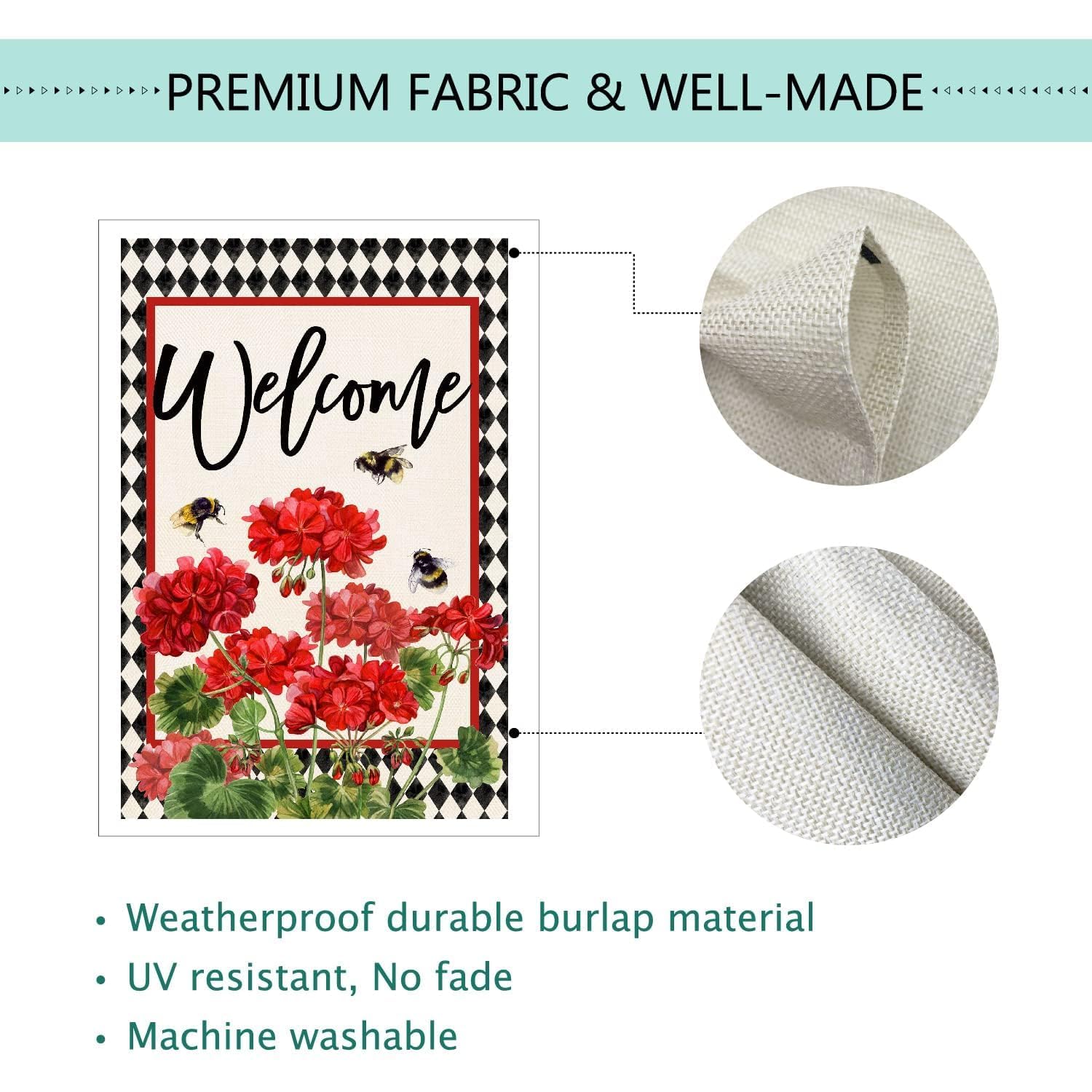Baccessor double-sided geranium welcome flag keeps visibility on both sides