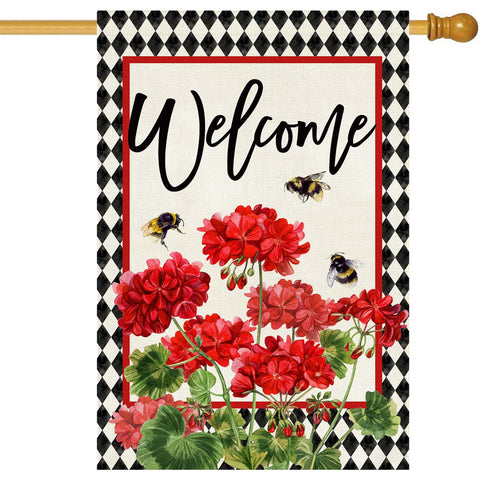 Baccessor geranium welcome flag, double-sided design boosts curb appeal from both sides