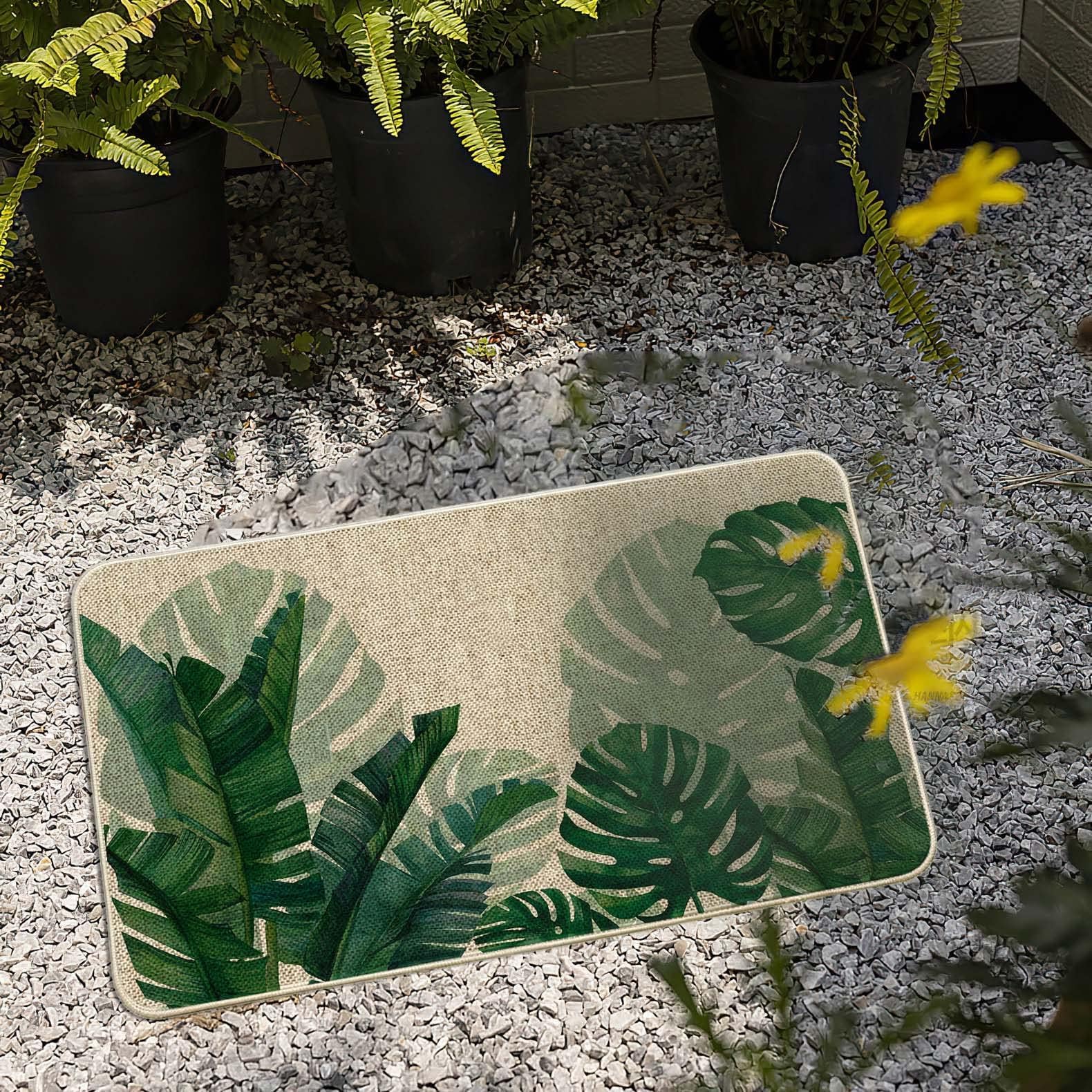 Baccessor green banana doormat with tropical leaves for porch décor