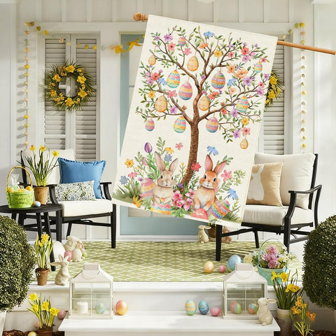 Easter eggs and bunny design on Baccessor flag for garden appeal