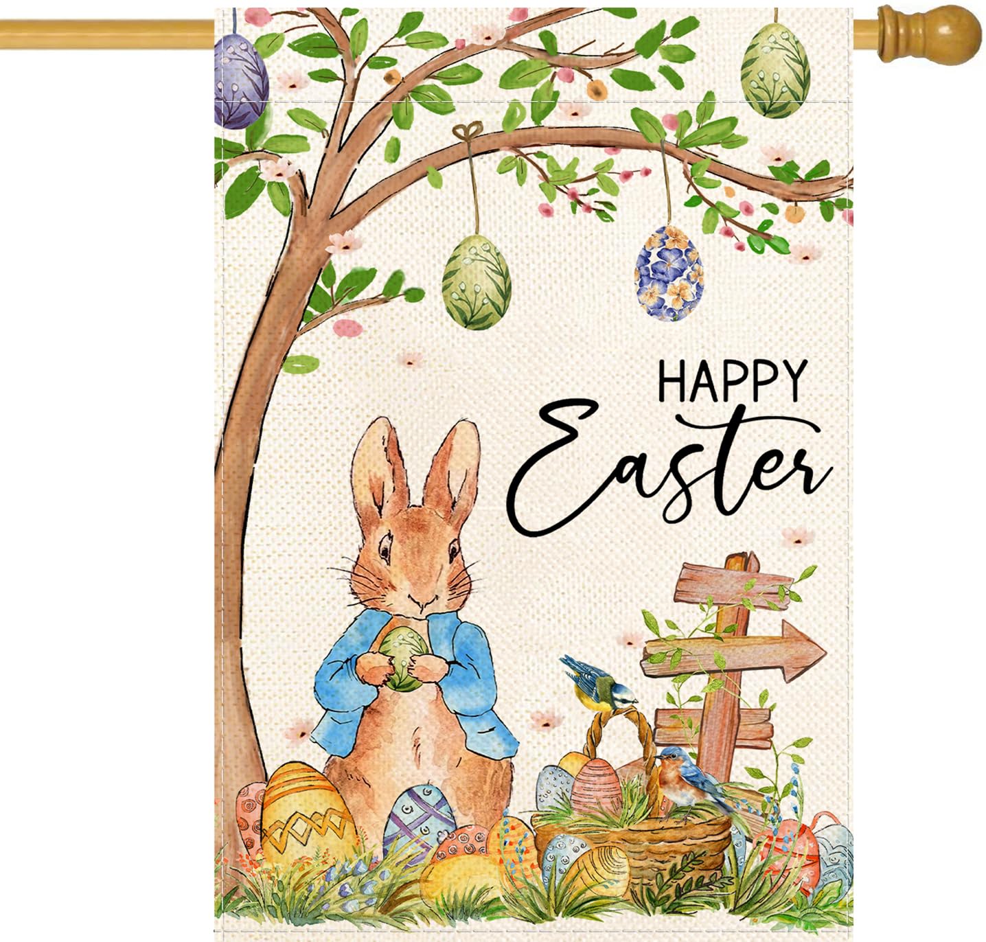 Baccessor Happy Easter Eggs flag front view with welcoming double-sided print for yards