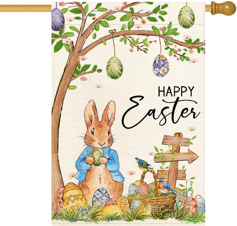 Baccessor Happy Easter Eggs flag front view with welcoming double-sided print for yards