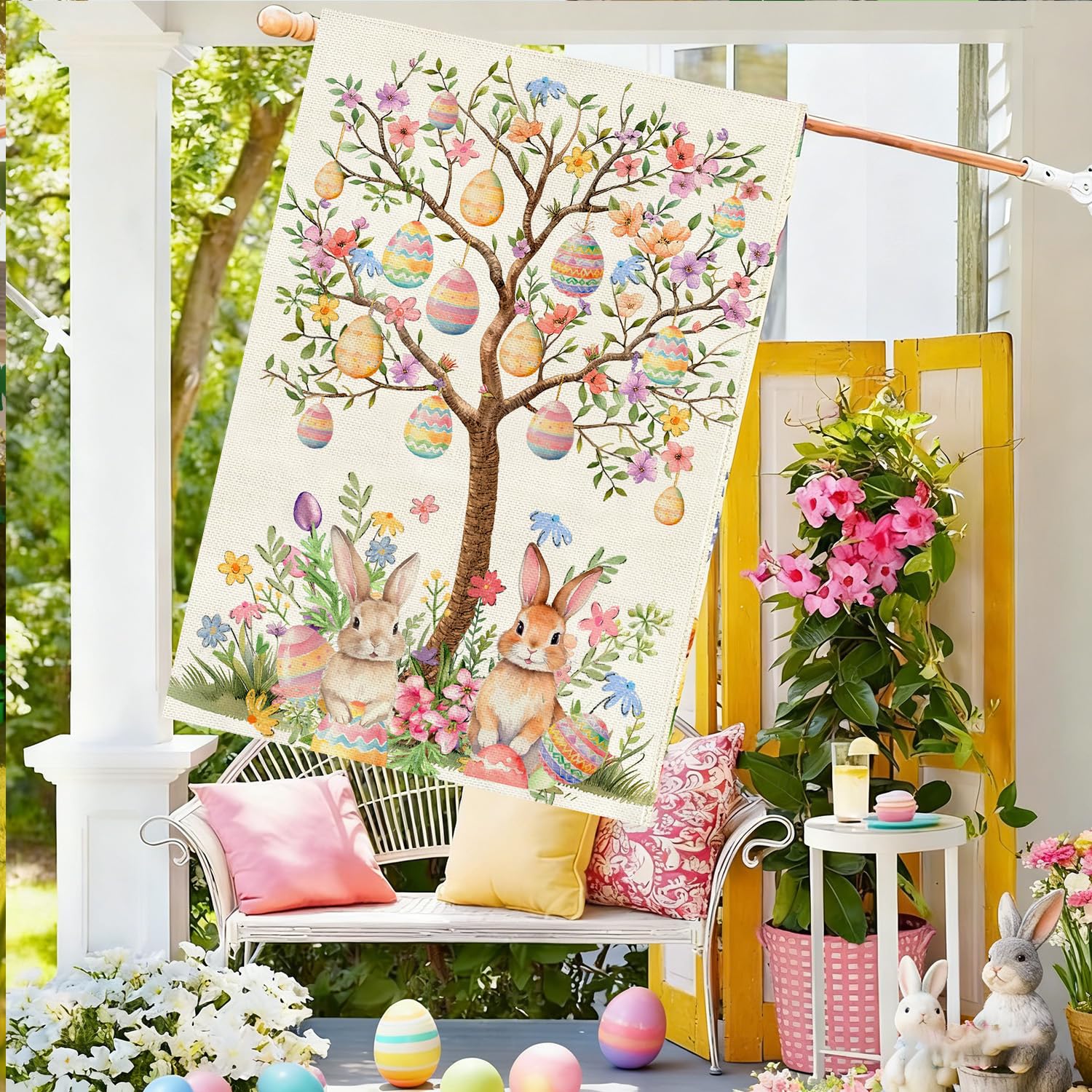 Packaging and display shot of the Baccessor Happy Easter flag