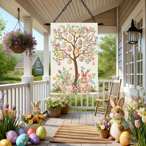 Baccessor Easter flag mounted on a pole for porch installation