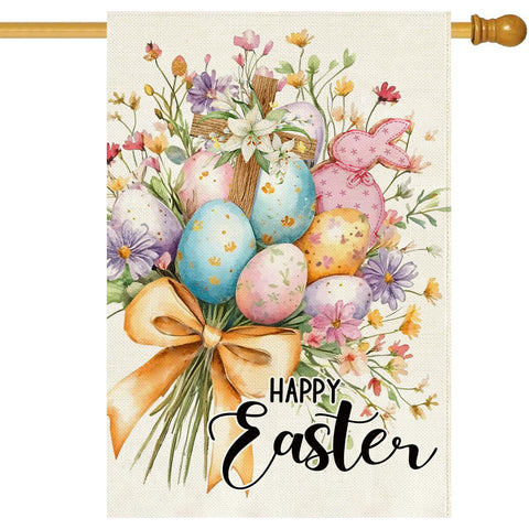 Baccessor Happy Easter floral flag 28x40, double-sided for year-round welcome.