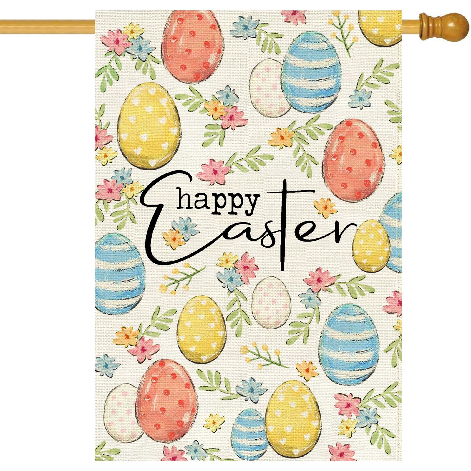 Baccessor Happy Easter flag, double-sided burlap with vibrant eggs for outdoor display