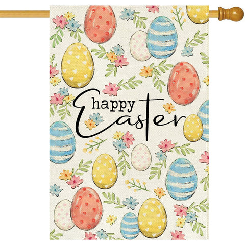 Baccessor Happy Easter flag, double-sided burlap with vibrant eggs for outdoor display