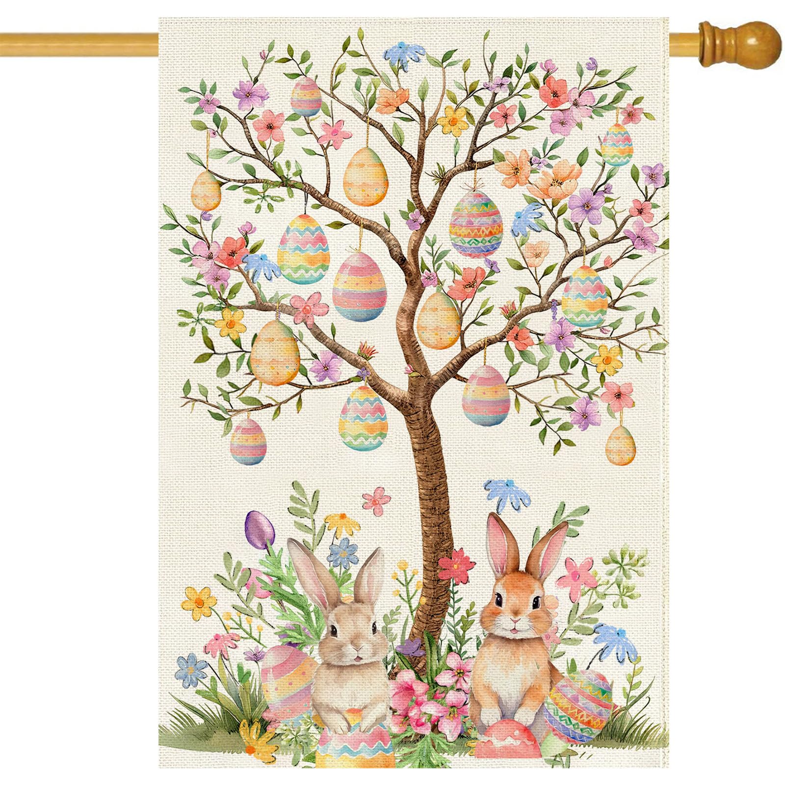 Baccessor Happy Easter house flag in burlap, double-sided for outdoor decor
