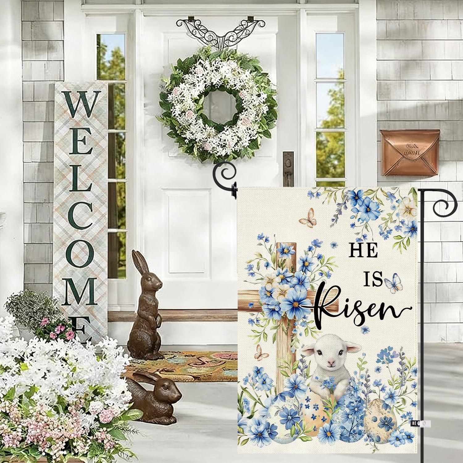 Baccessor He Is Risen cross eggs design adds seasonal charm outdoors