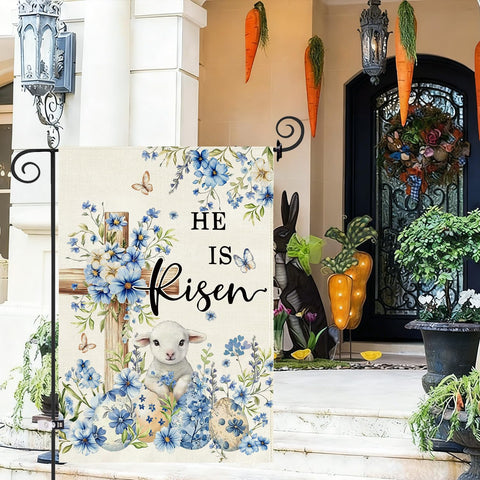Baccessor He Is Risen flag floral blue detail enhances spring entrance