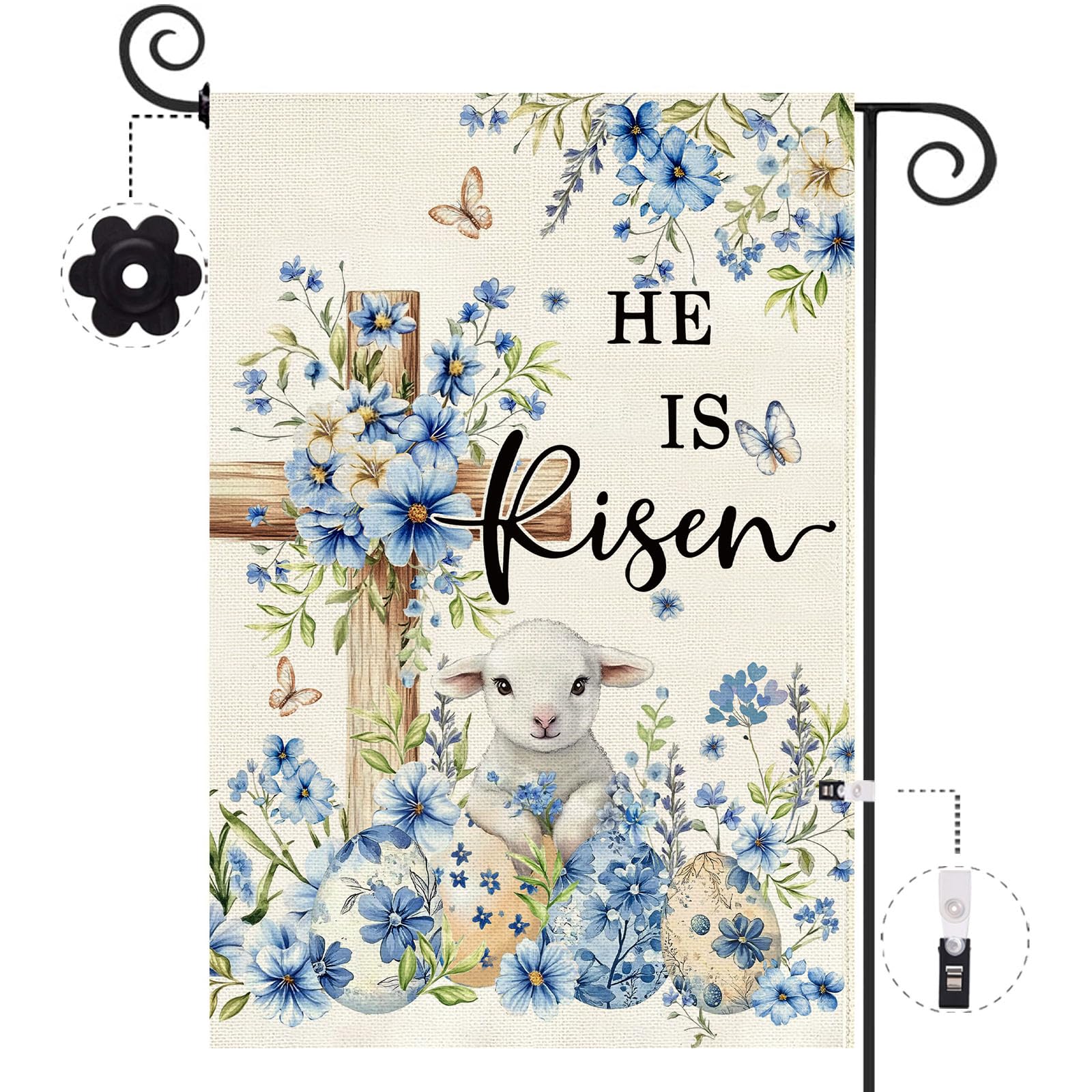 Baccessor He Is Risen garden flag front view for outdoor display