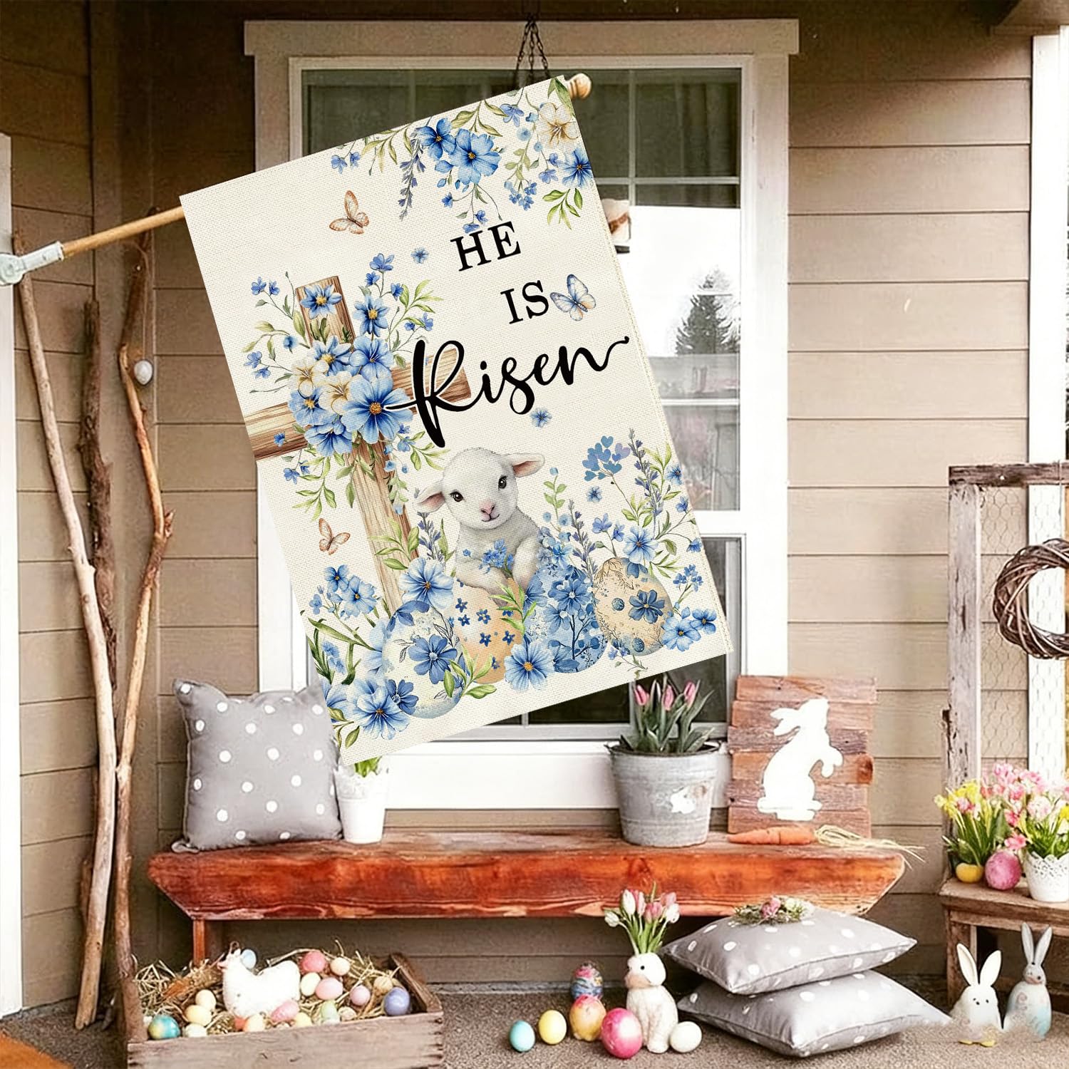 Baccessor He Is Risen Easter flag cross design, 28x40 inches for porch