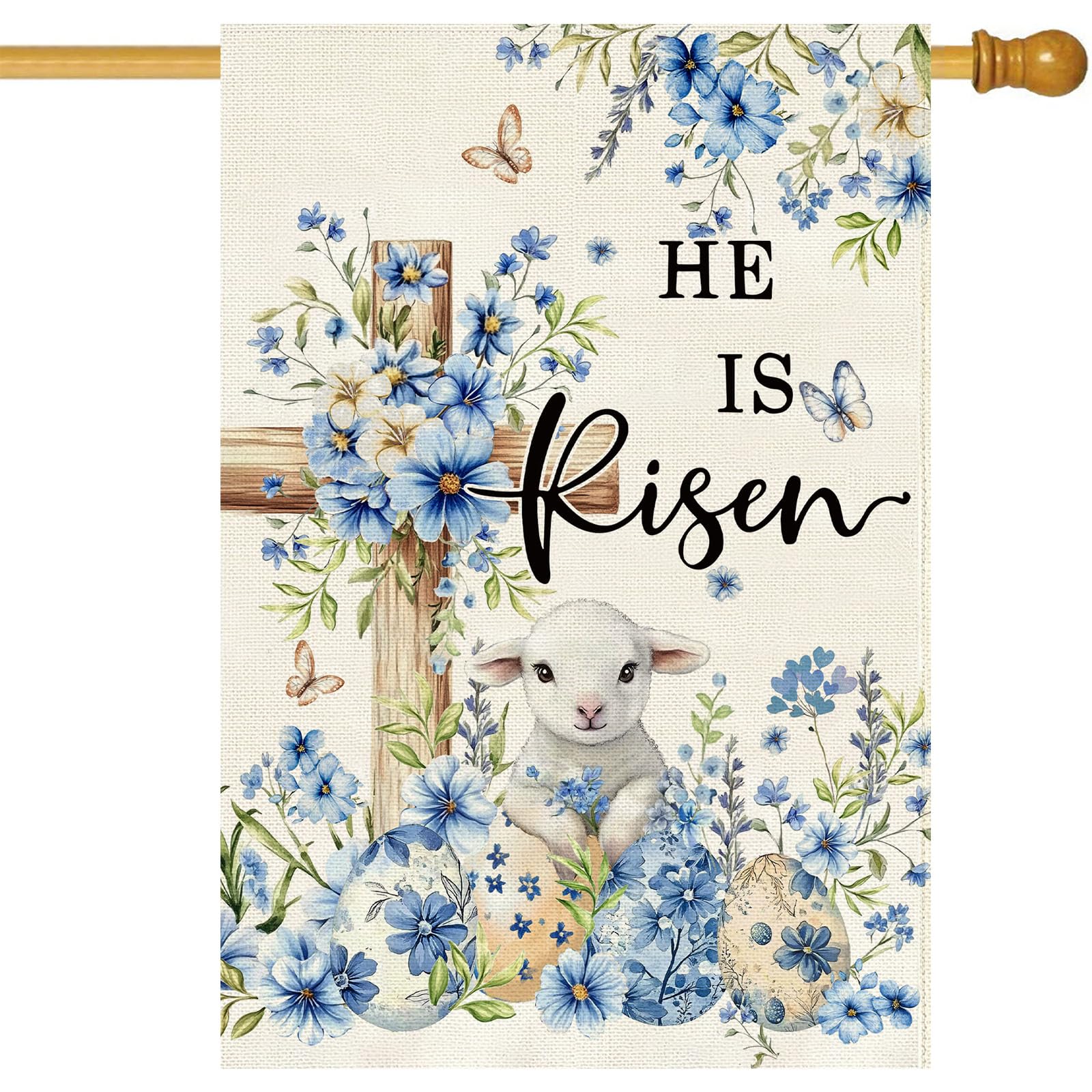 Baccessor He Is Risen Easter flag front view with double-sided print for outdoor display