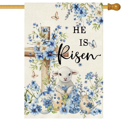 Baccessor He Is Risen Easter flag front view with double-sided print for outdoor display