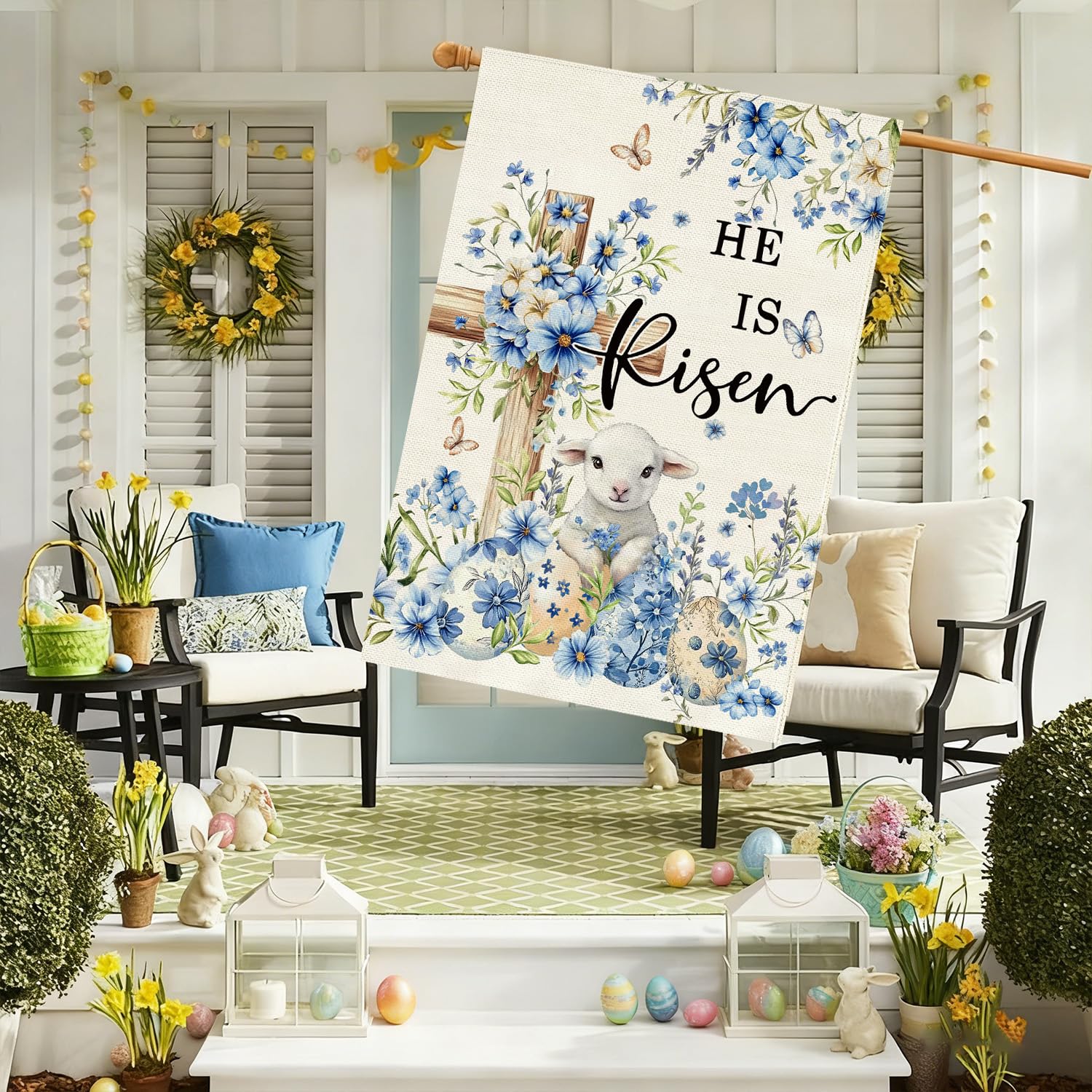 Baccessor He Is Risen Easter flag side view, vibrant colors for outdoors
