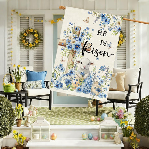 Baccessor He Is Risen Easter flag side view, vibrant colors for outdoors