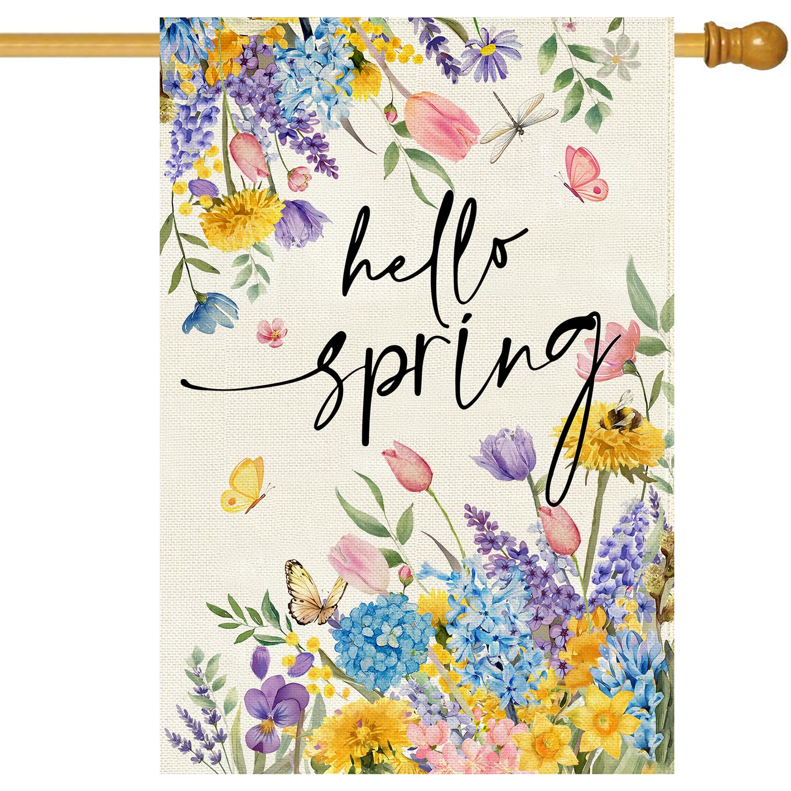 Baccessor Hello Spring tulip flag on burlap for porch decor