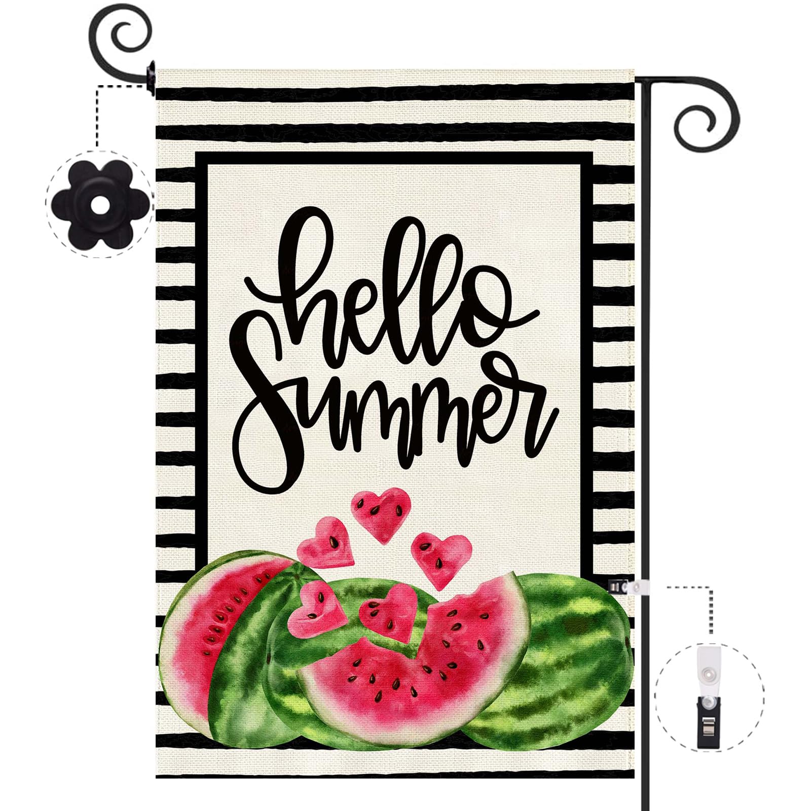 Baccessor Hello Summer Watermelon flag double-sided design for clear visibility from either direction.