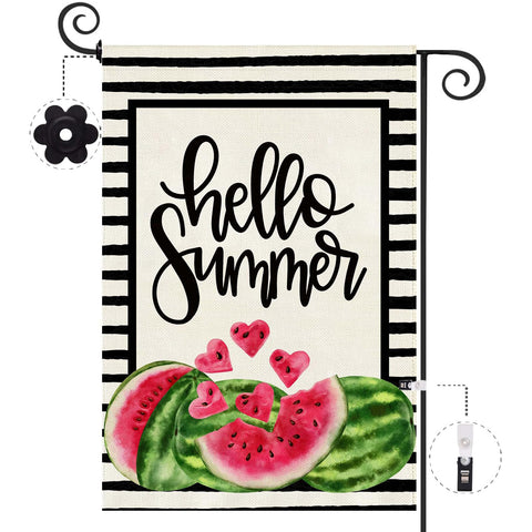 Baccessor Hello Summer Watermelon flag double-sided design for clear visibility from either direction.
