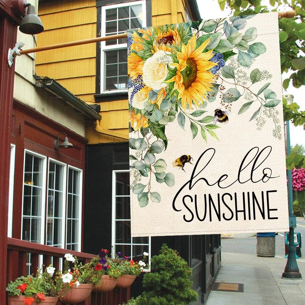 Baccessor Hello Sunshine flag showcases bee accents for a lively yard ambiance