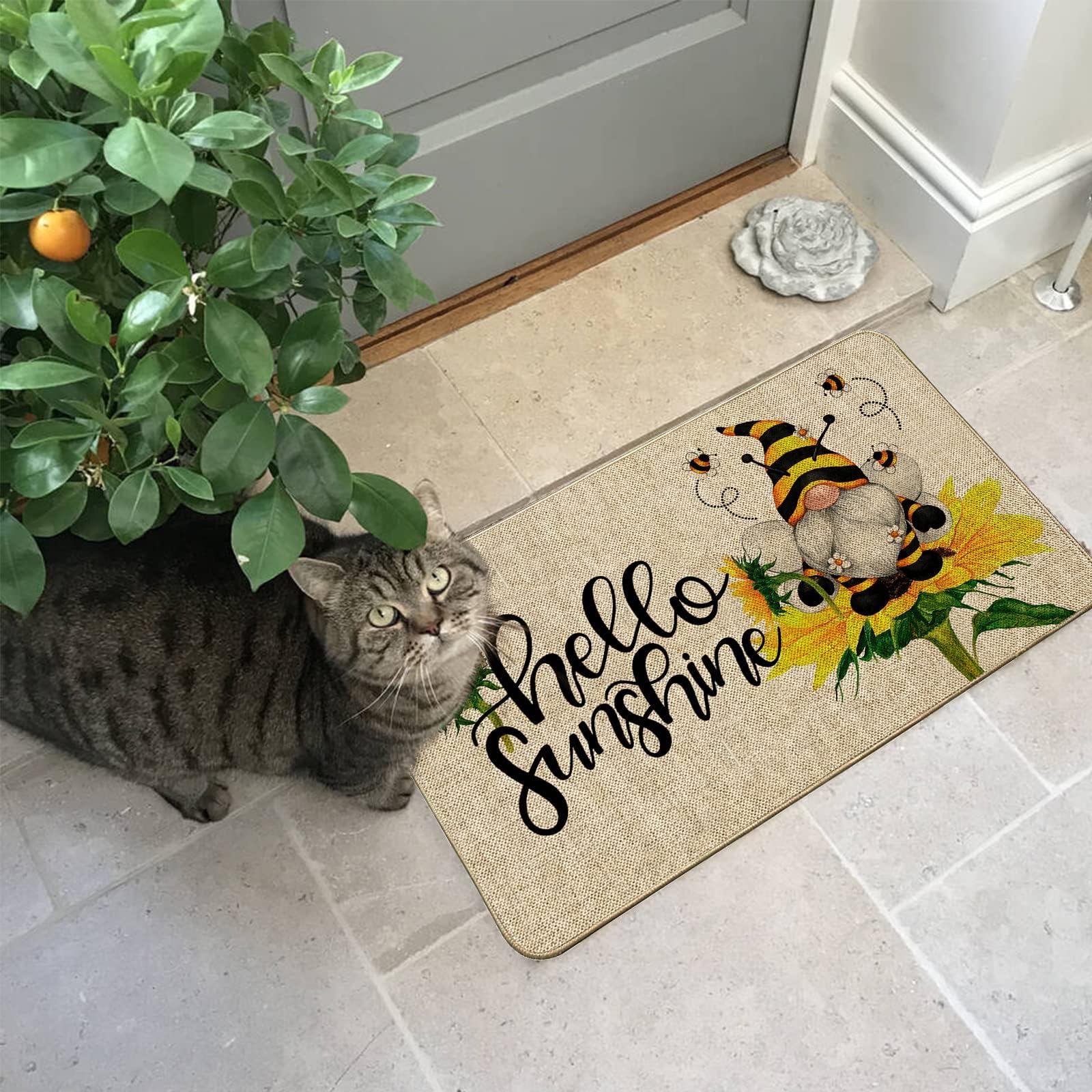 Baccessor Hello Sunshine mat traps dirt at the threshold to keep floors cleaner